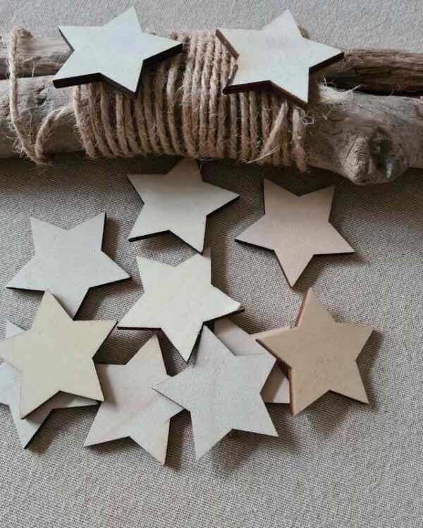 Rico Design - Étoiles en bois grandes, nature, 45x42mm, 12pcs