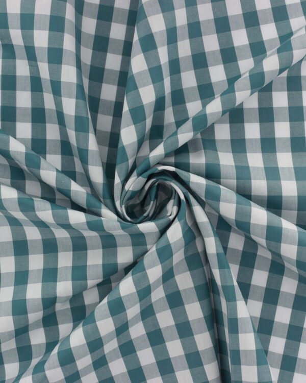 COM - Tissu popeline de coton , Vichy grands carreaux col Bleu Canard