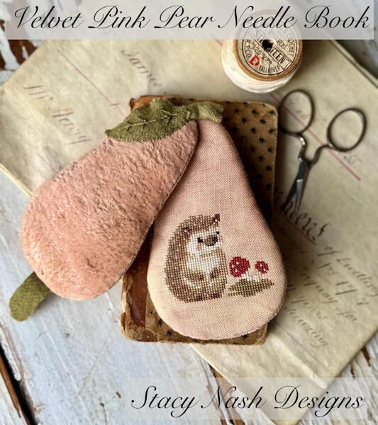 Velvet pink Pear Needle book - Stacy Nash Primitive