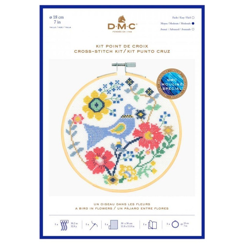 kit-de-point-de-croix-un-oiseau-entre-les-fleurs-dmc2_ml DMC - Kit de broderie Un oiseau dans les fleurs – Image 1