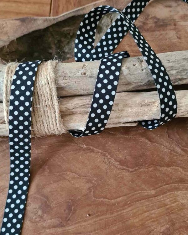 RS - Ruban pois double face , coloris Noir pois blanc