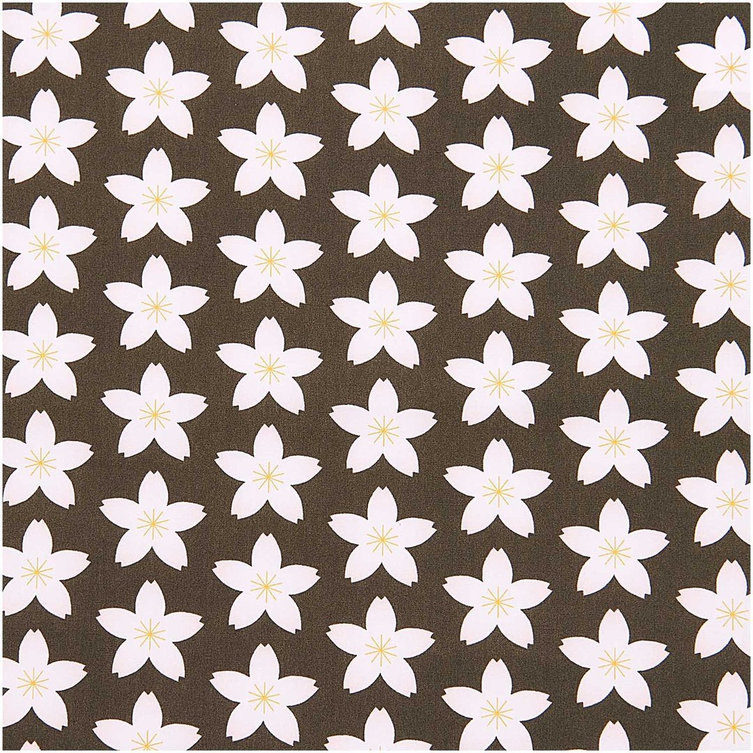 209026_1 Rico Design - Popeline de coton olive, fleurs de cerisier – Image 1