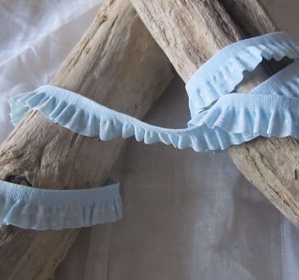 RS - Galon Plissé élastique à pois Coloris Bleu Ciel