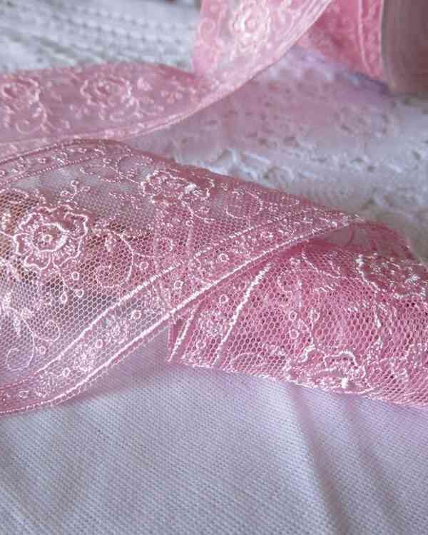 RS - Dentelle Brodée sur tulle Coloris Rose