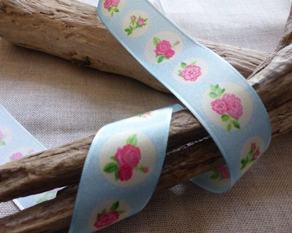 RS - Ruban fantaisie Turquoise & roses