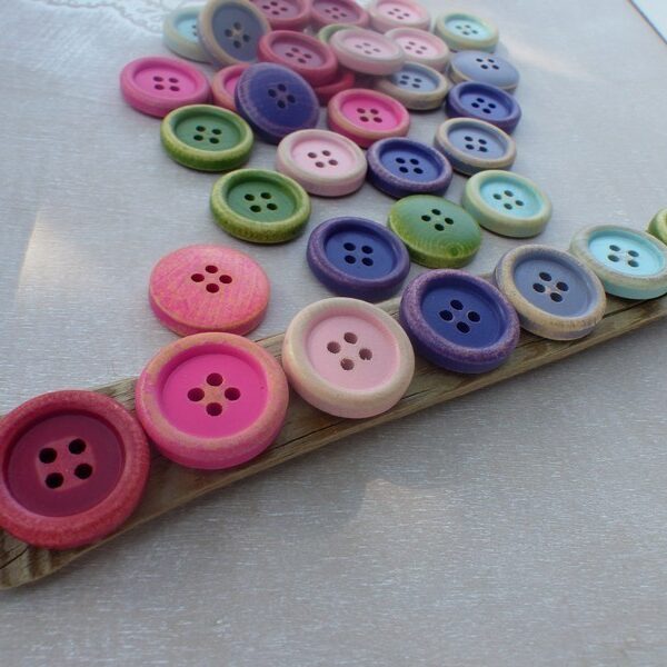 AX - Bouton bois Rond 20mm coloris Bleu Grisé