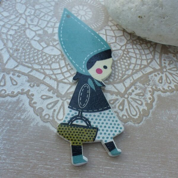 AX - Grand bouton Bois chaperon rouge coloris Turquoise