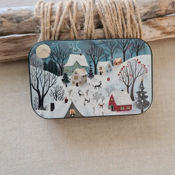 Boite métal Noire range aiguilles Paysage d'Hiver