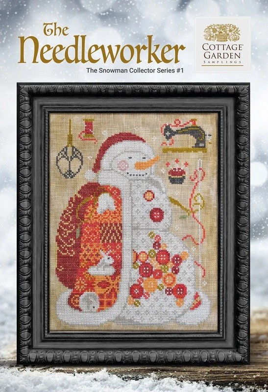the-needleworker-cottage-garden-samplings Cottage Garden Samplings - Snowman Collector series, The Needleworker 1/12 – Image 1