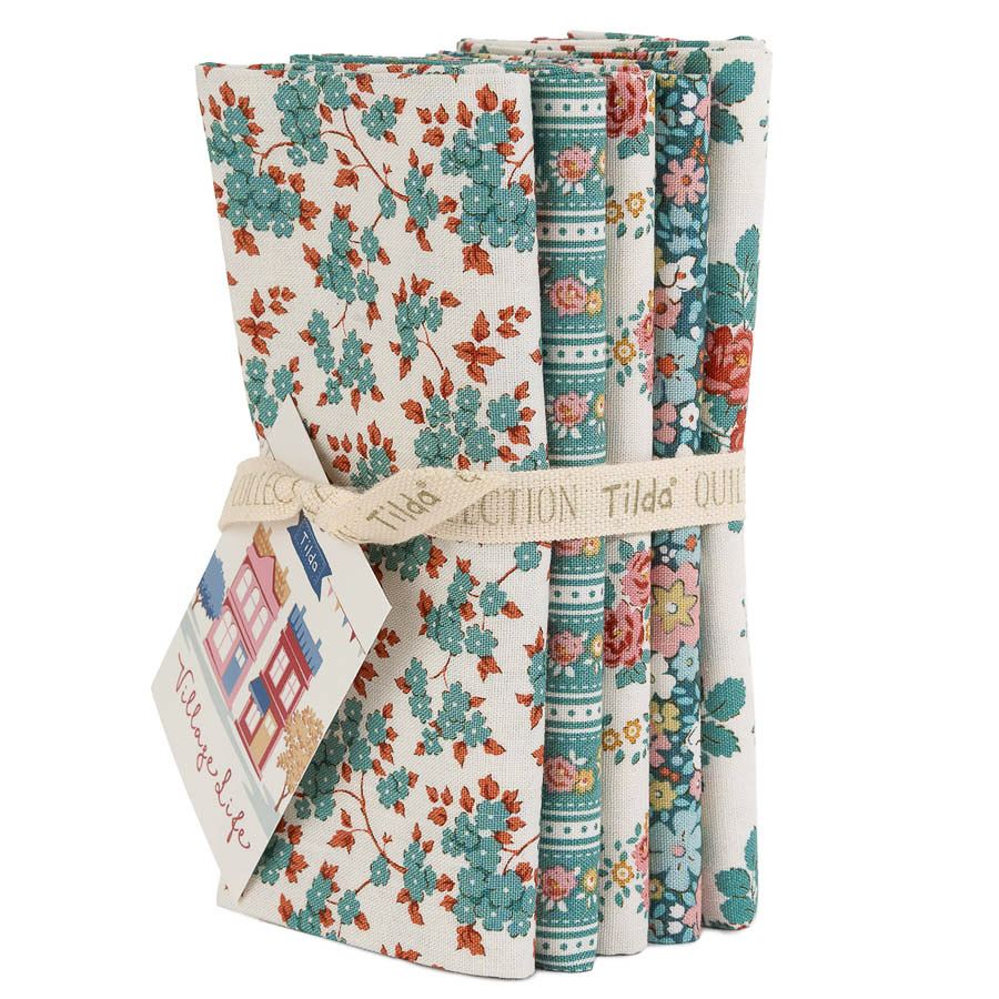 lot-5-coupons-village-life-teal TILDA - Village life, lot de 5 coupons 54x48 cm teal – Image 1