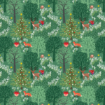 Christmas in Bluebell Wood green (with gold metallic) C139B - Lewis & Irene