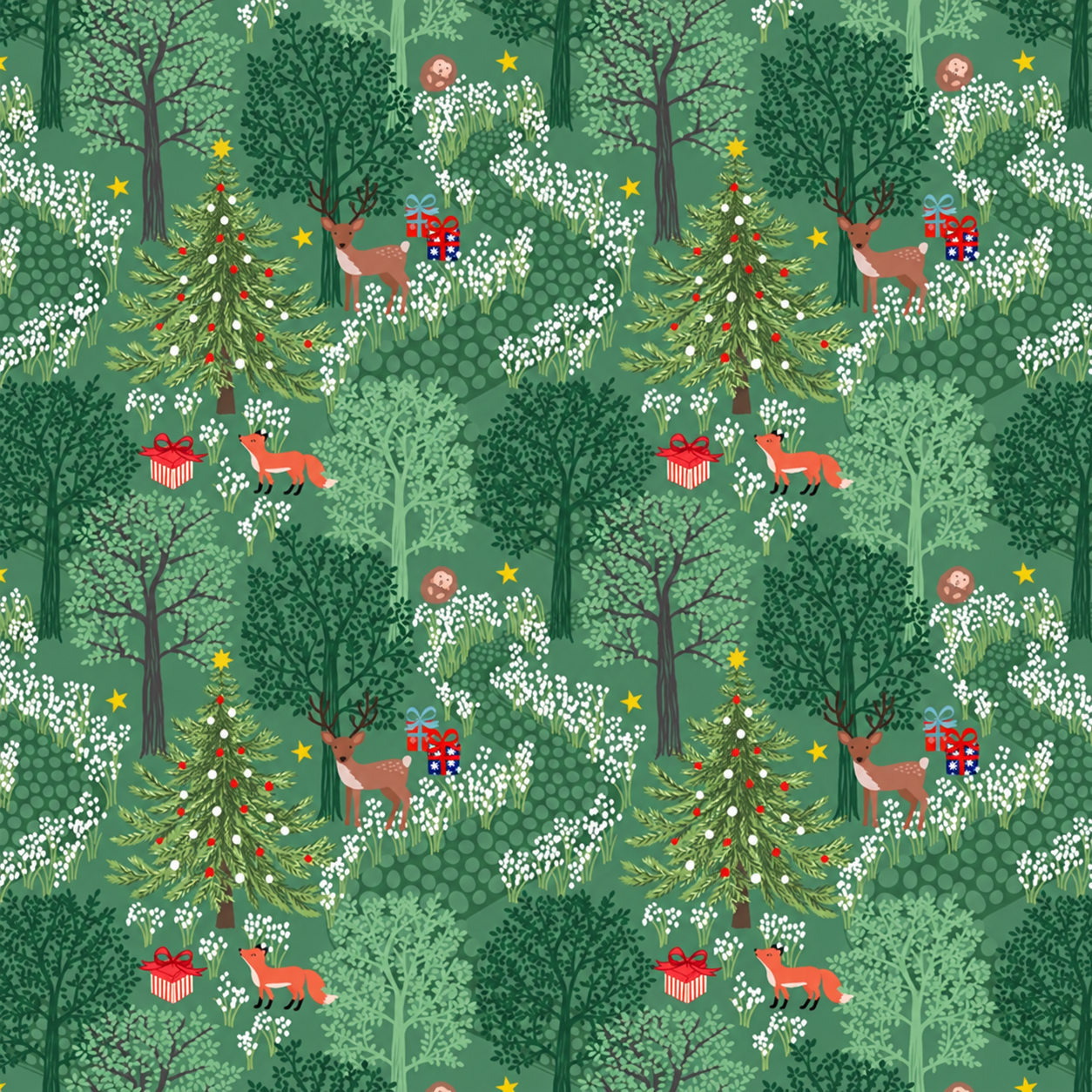 C139B-lewis-irene-christmas-in-bluebell-wood-green Christmas in Bluebell Wood green (with gold metallic) C139B - Lewis & Irene – Image 1