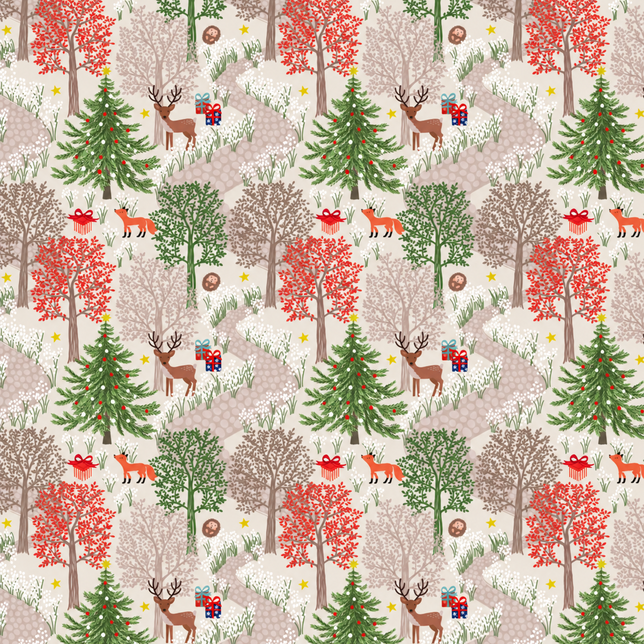 C139C-lewis-irene-christmas-in-bluebell-wood-cream Christmas in Bluebell Wood cream (with gold metallic) C139A - Lewis & Irene – Image 1
