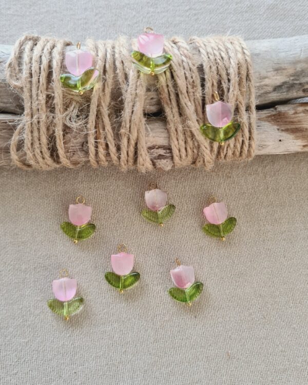 Breloque en verre – Tulipe Rose
