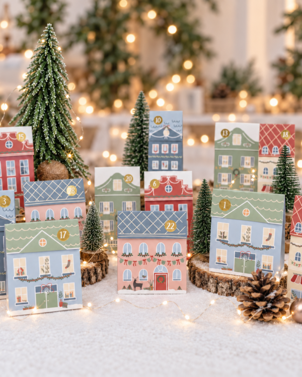 Calendrier de l'avent 2026 - Village de Noël couleur pastel