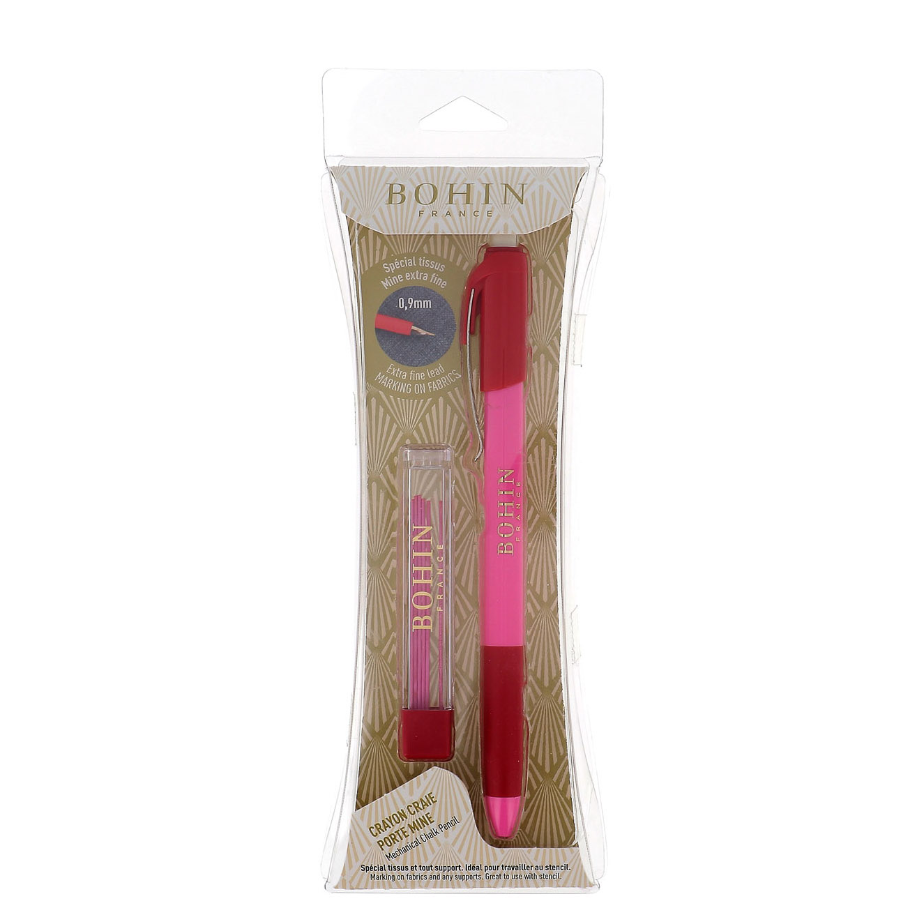 crayon-craie-rose-9mm-bohin (1) Crayon craie porte-mine rose 0,9 mm + 6 mines - Bohin – Image 1