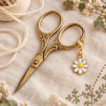 Porte clé ciseaux Marguerite Blanc
