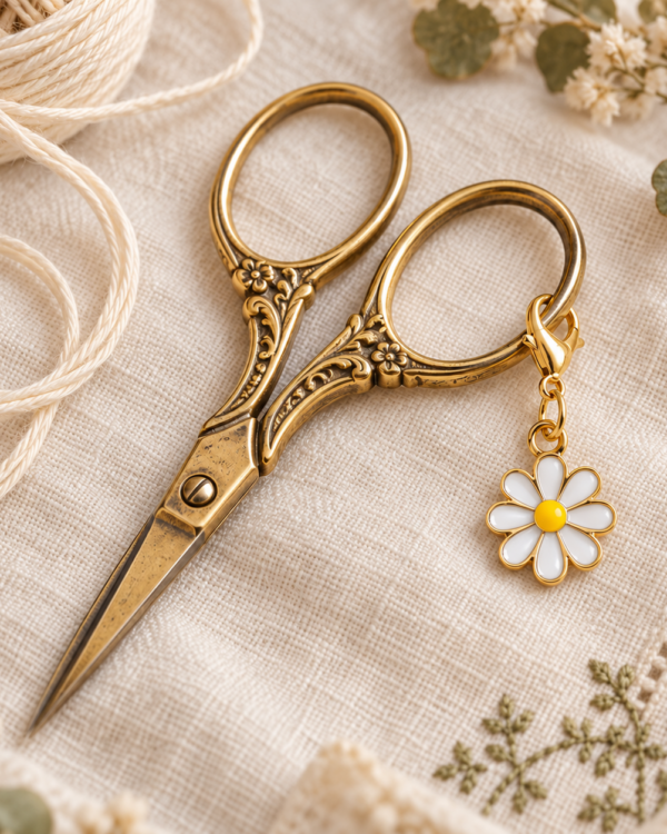 Porte clé ciseaux Marguerite Blanc