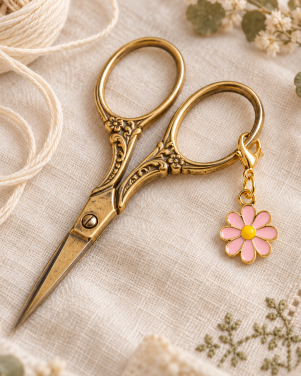 Porte clé ciseaux Marguerite Rose tendre